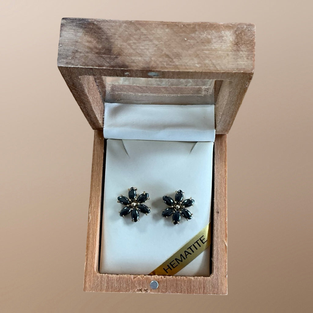 Hematite Flower Studs