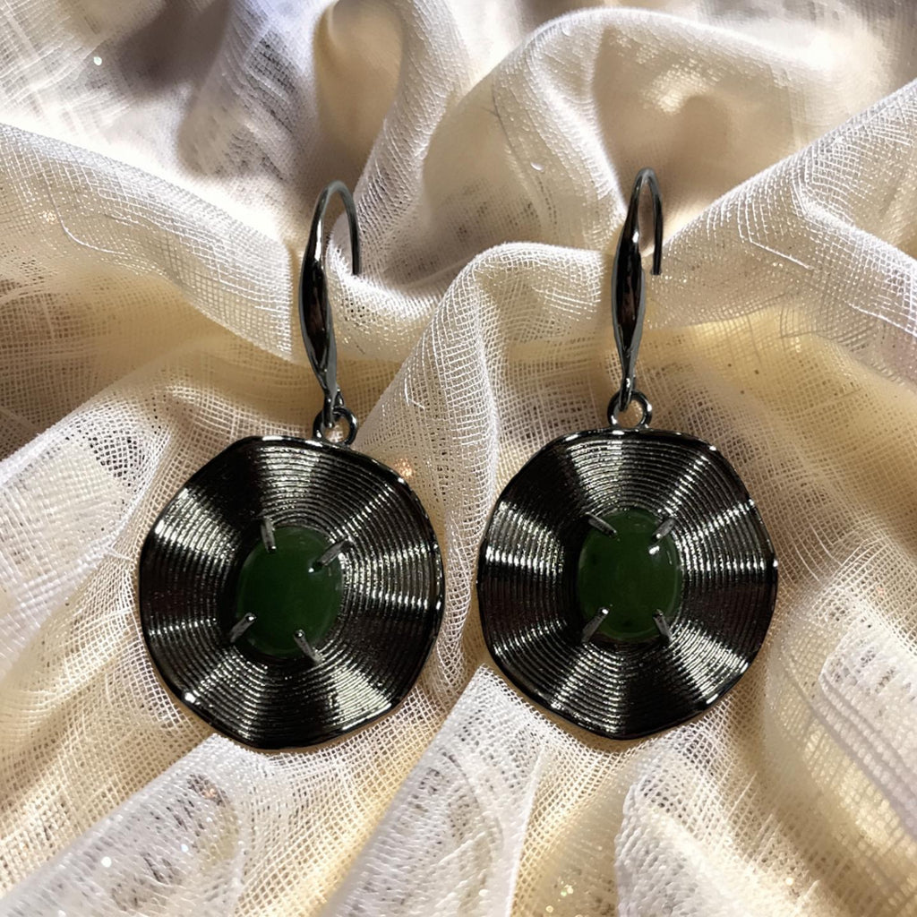 Jade and Stainless Round Wave Earrings