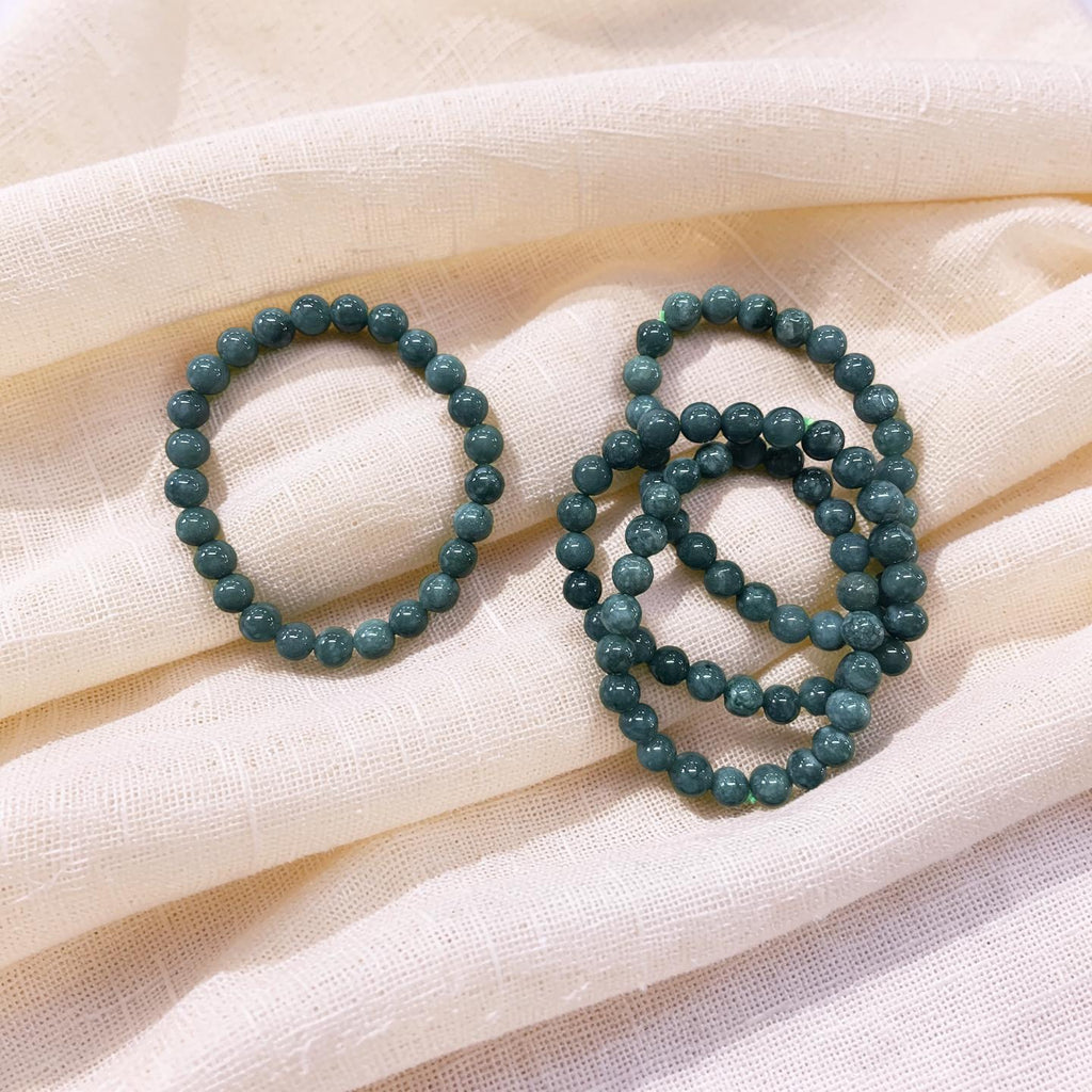 Blue Jade Beaded Bracelet, 8mm