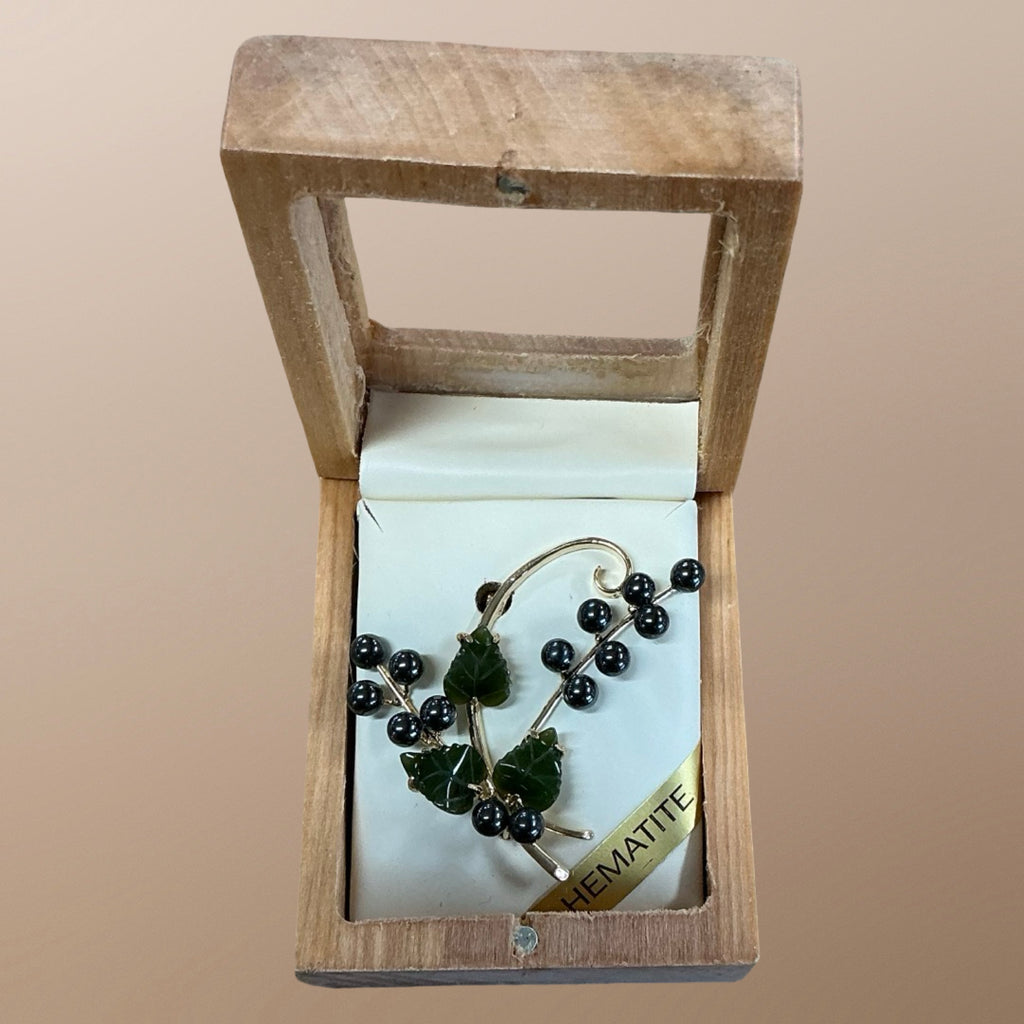 Jade Hematite Tree Brooch