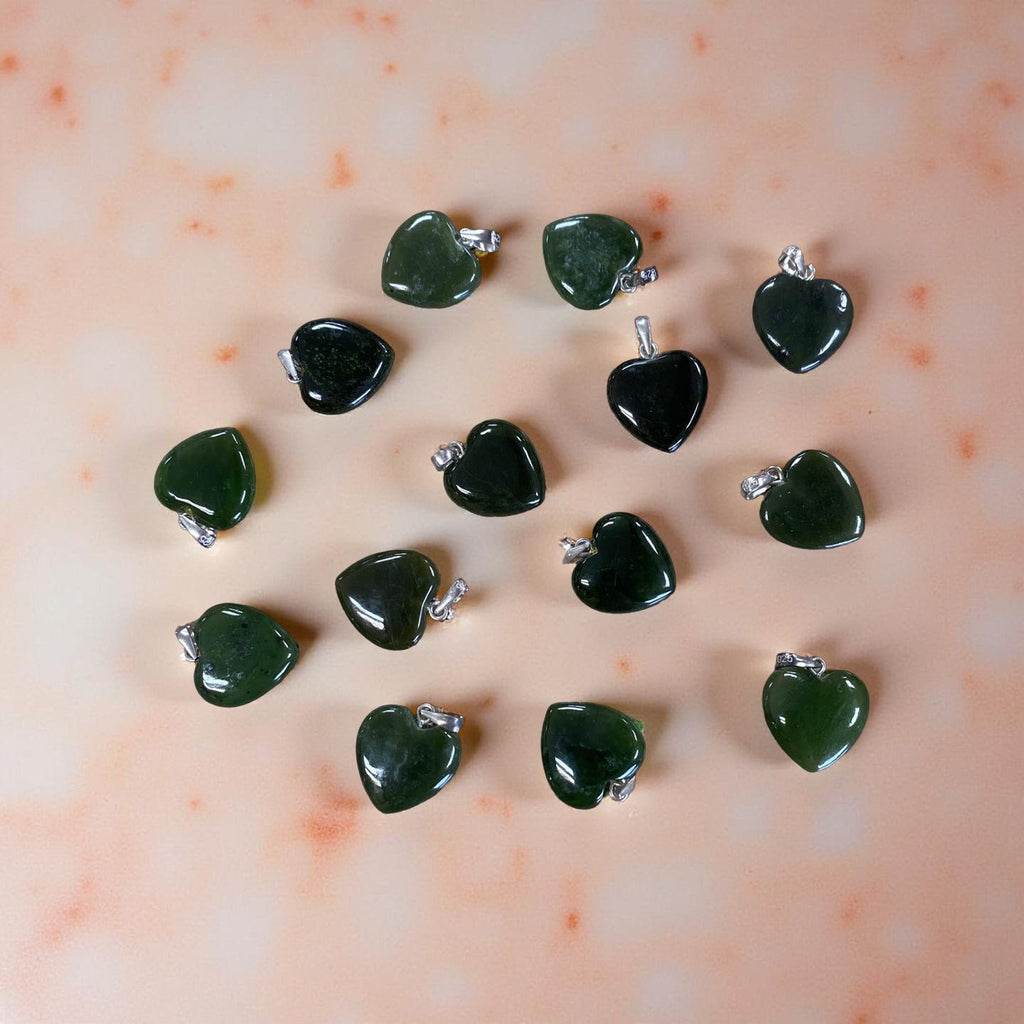 Jade Heart with Silver Bale