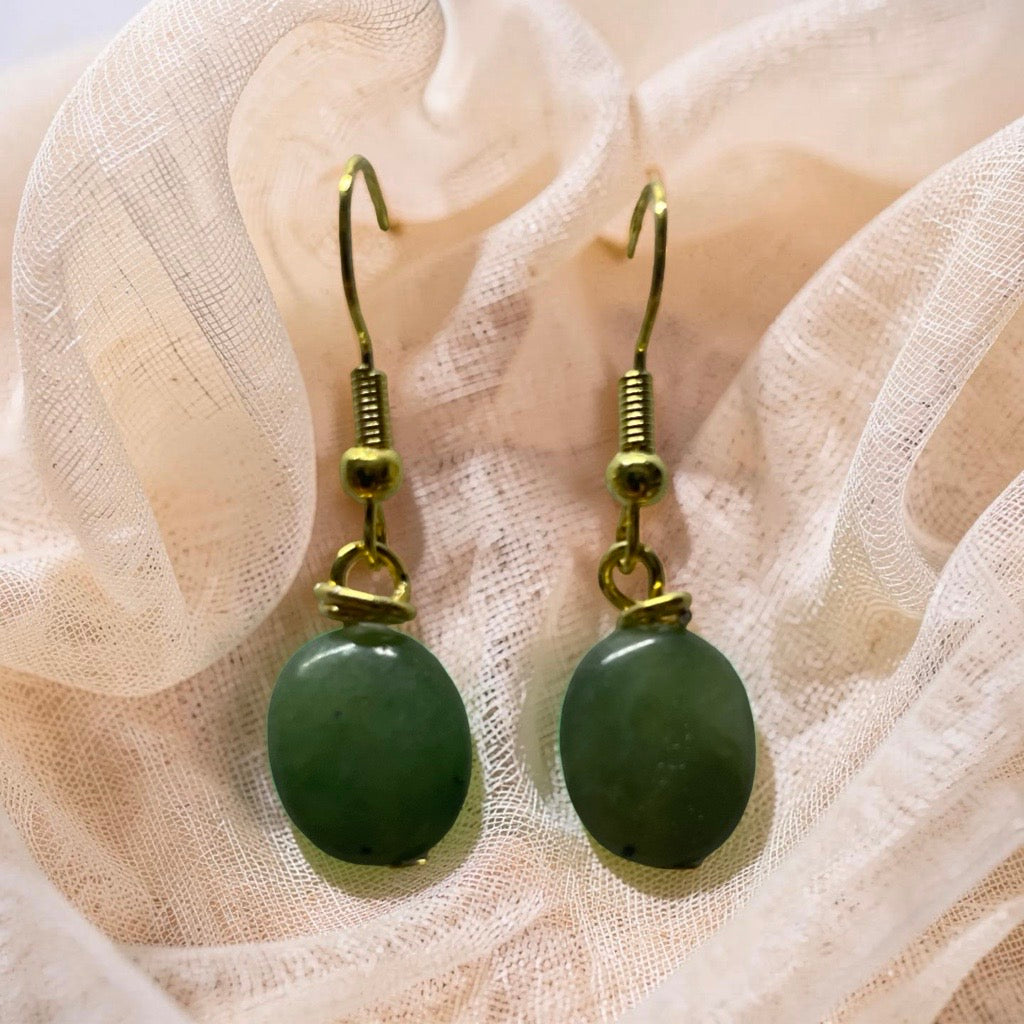 Oval Jade Dangle Earrings