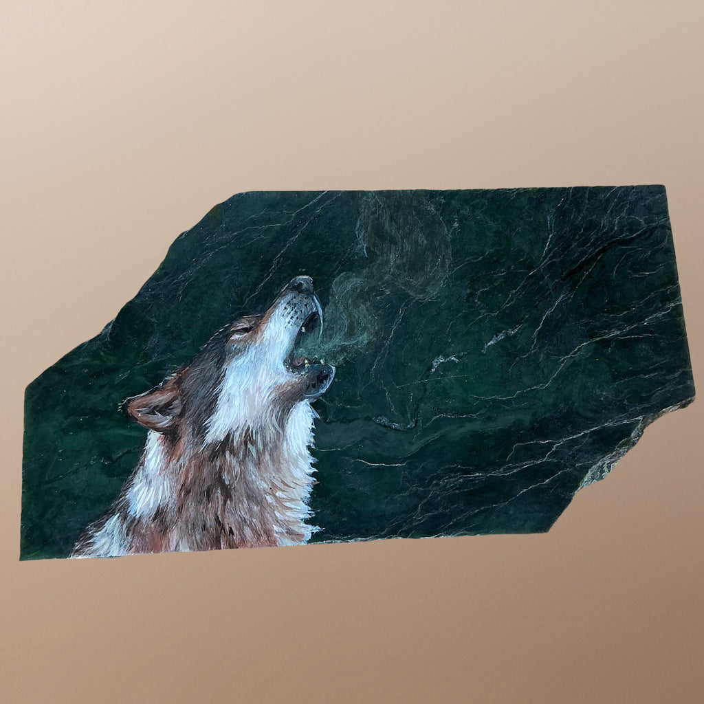 Wolf painting on Jade