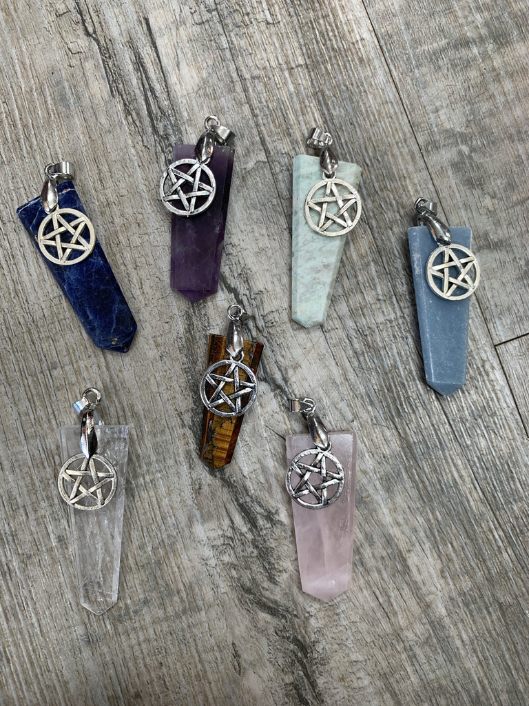 Gemstone Flat Point Pendant with Charm