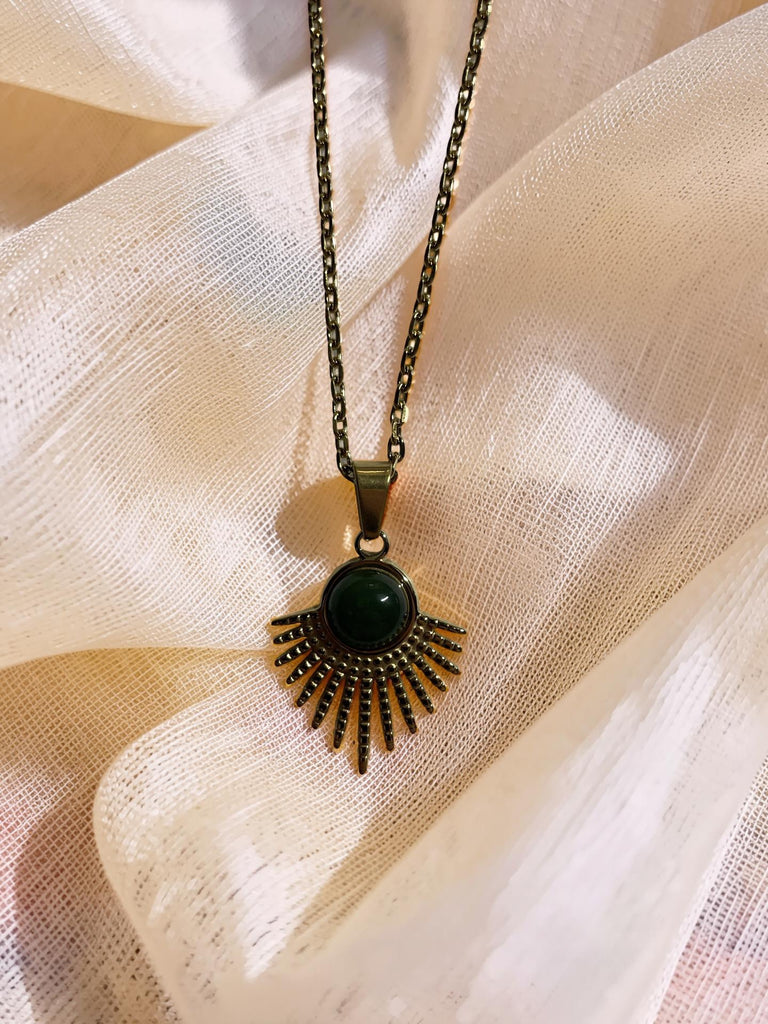 Jade Sun Burst Earrings and Necklace