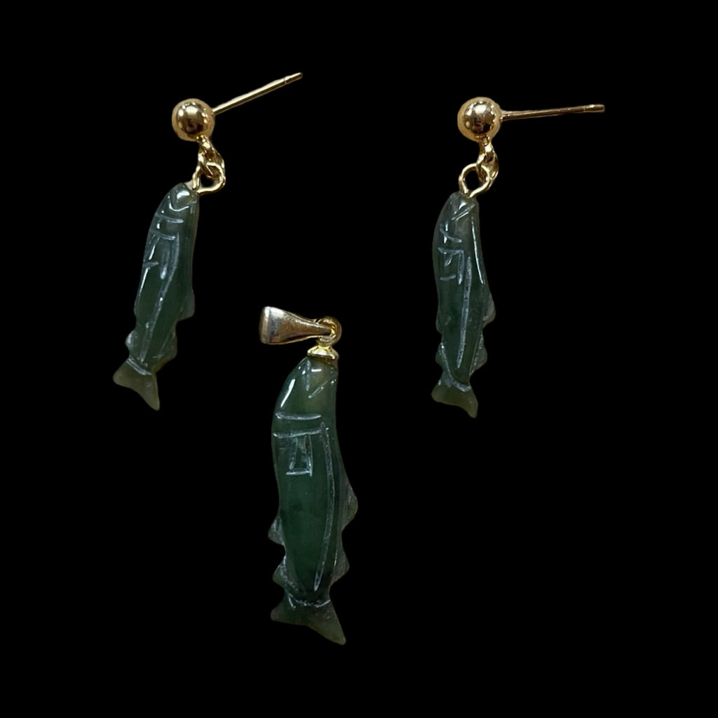Jade Salmon Earring and Pendant
