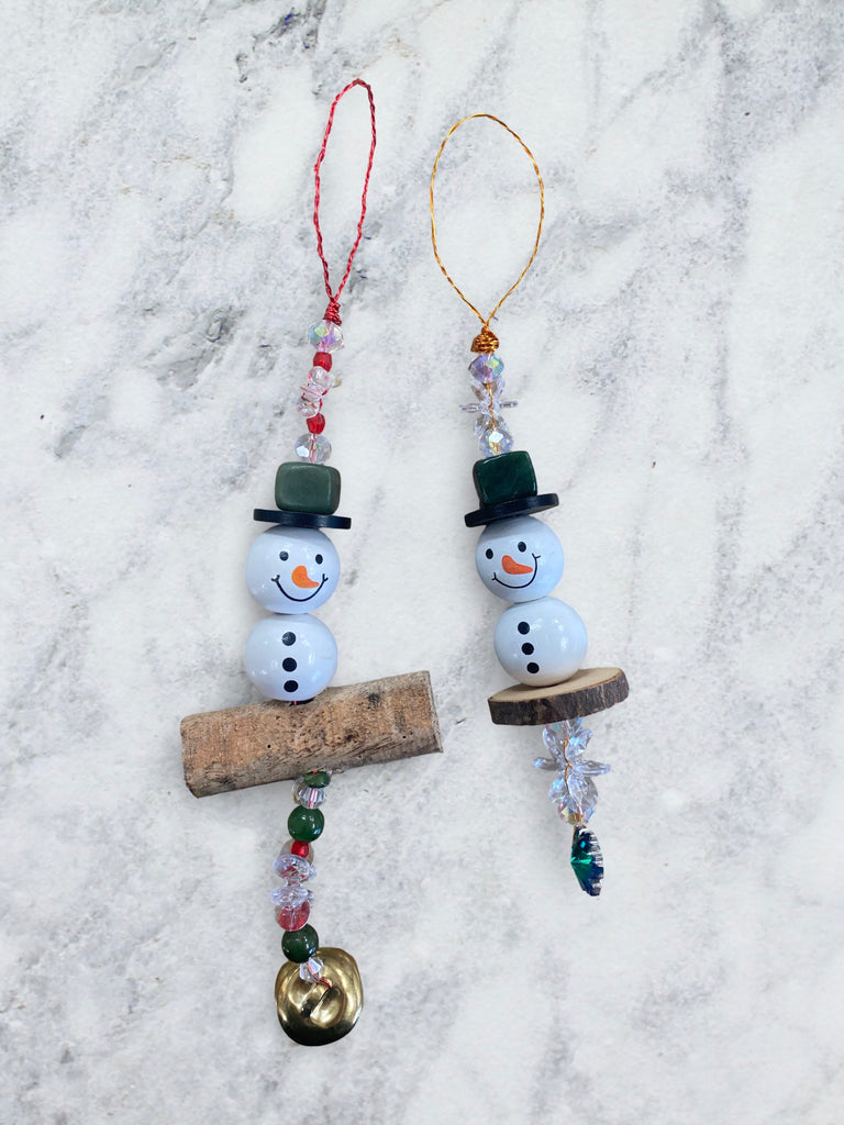 Xmas Ornaments Snowman with a Jade Bead