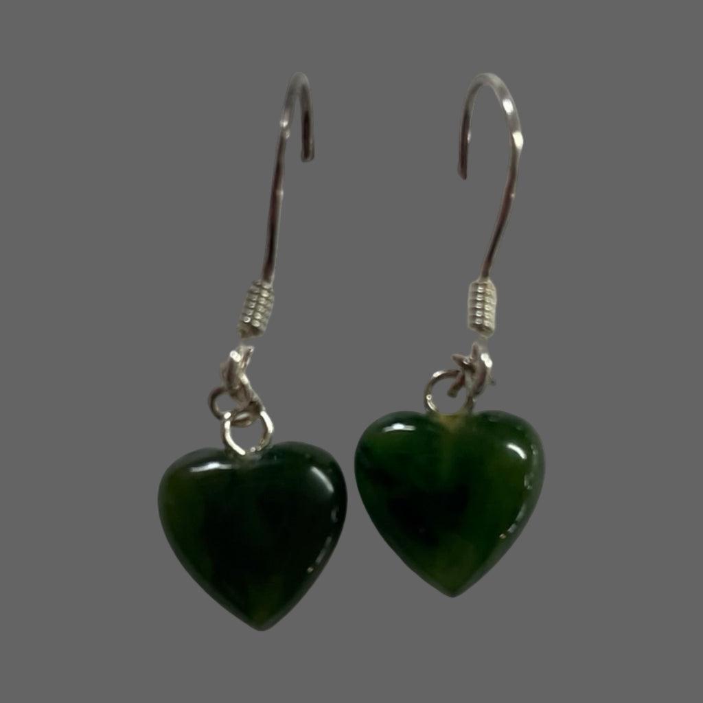 Jade Heart Dangle Earrings with Hook