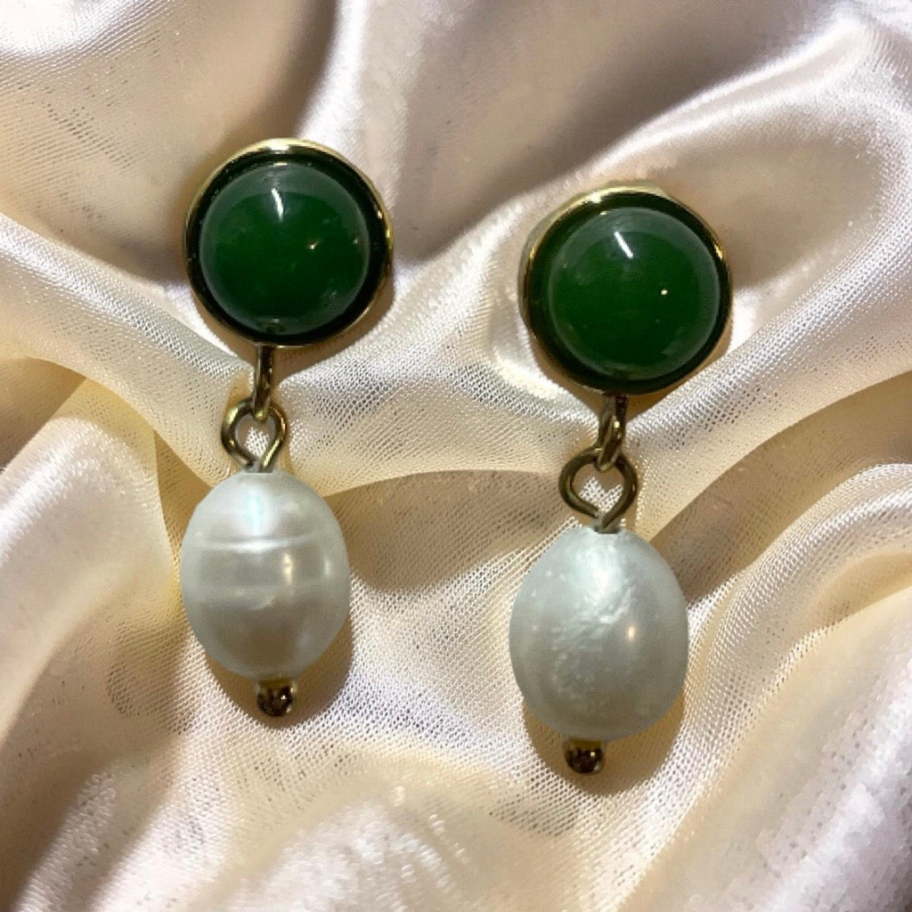 Jade Stud and Dangle Pearl Earrings