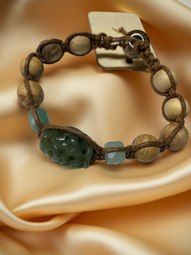 Carved Jade Beaded Bracelet with Assorted Gemstones