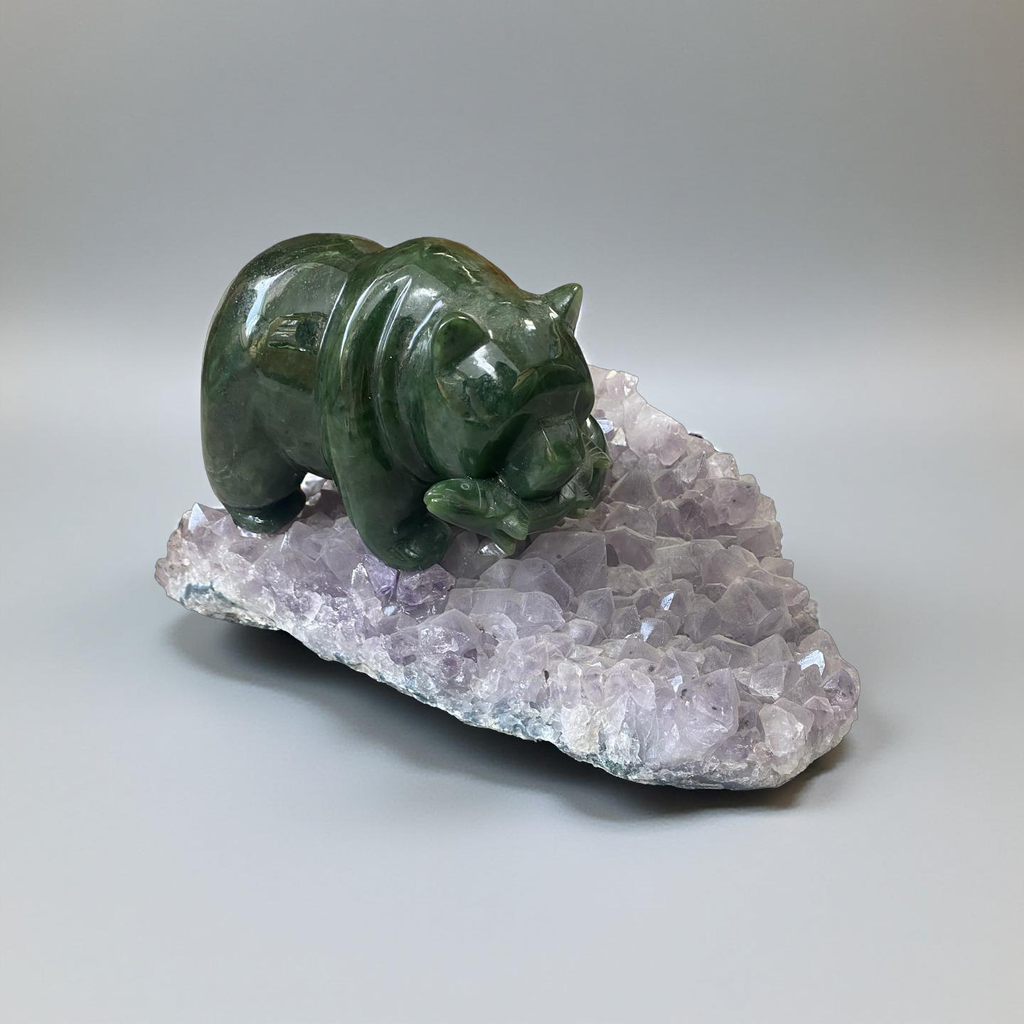 Jade Bear on Amethyst Base