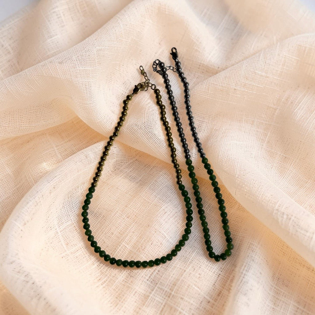 Jade and Stainless Beaded Necklace