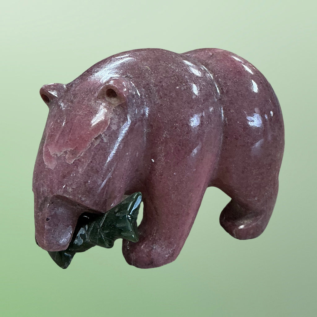 Rhodonite Bear with Fish