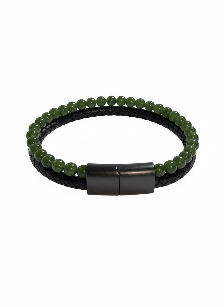 Jade bead and Leather Bracelet