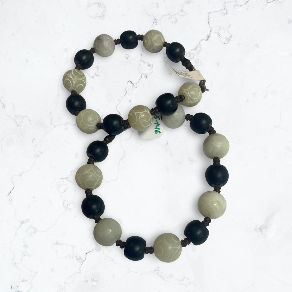 Black Jade and Marble Beaded Bracelet