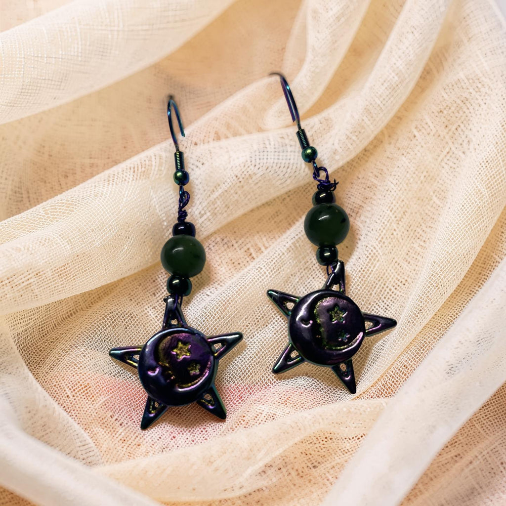 Jade and Rainbow Coloured Dangle Earrings