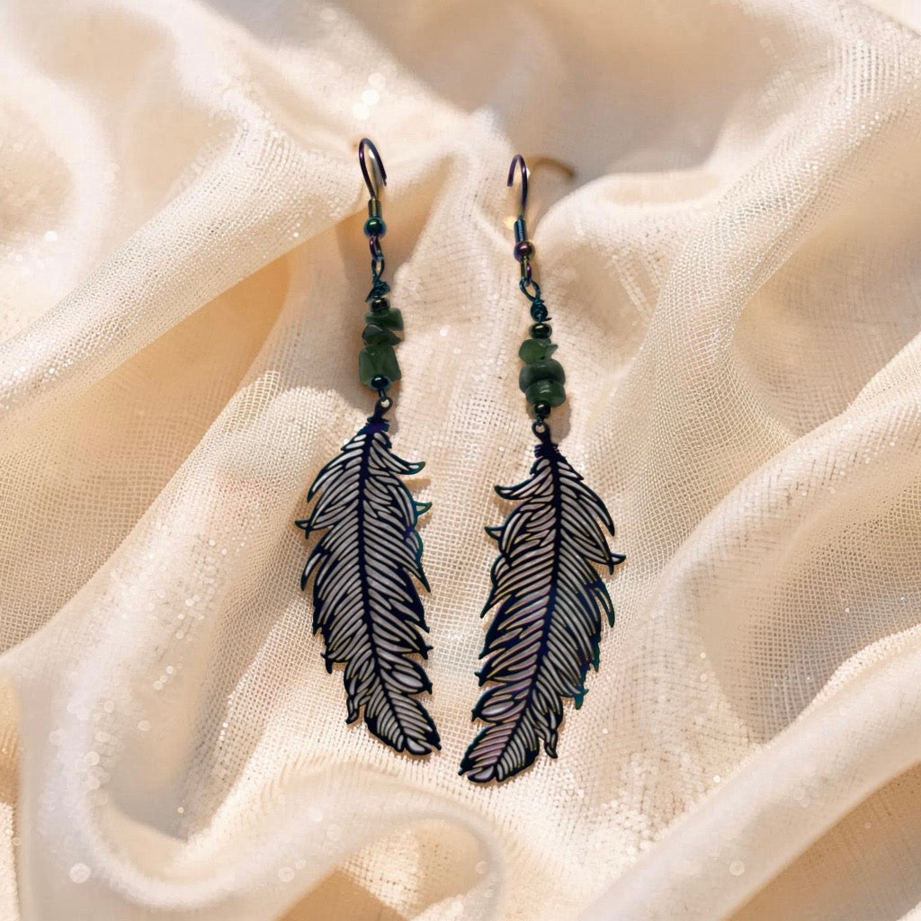 Jade and Rainbow Coloured Dangle Earrings