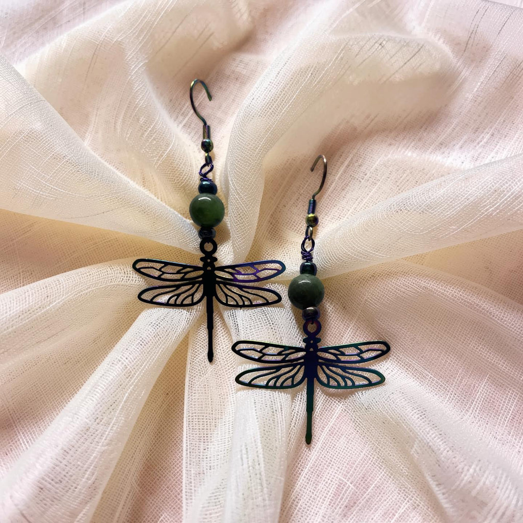 Jade and Rainbow Coloured Dangle Earrings