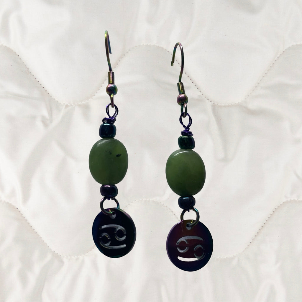 Jade and Rainbow Metal Zodiac Sign Dangle Earrings