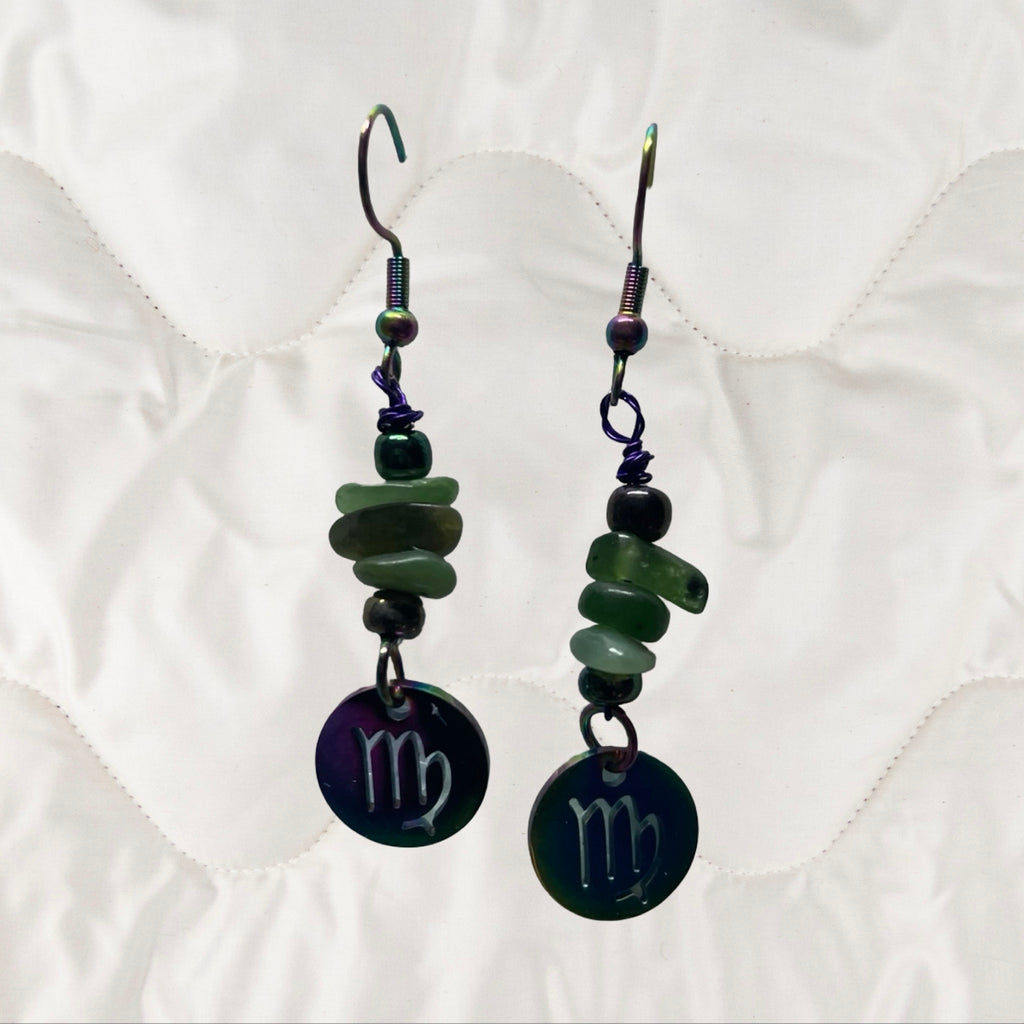 Jade and Rainbow Metal Zodiac Sign Dangle Earrings