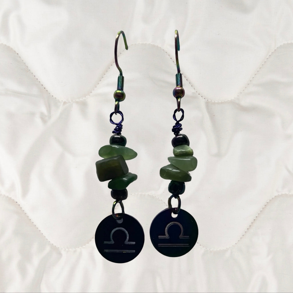 Jade and Rainbow Metal Zodiac Sign Dangle Earrings