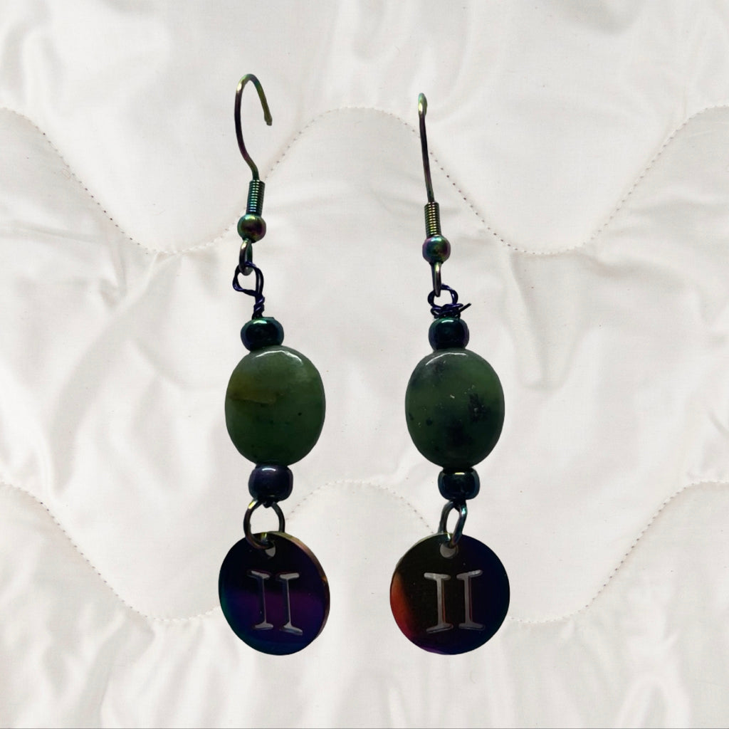 Jade and Rainbow Metal Zodiac Sign Dangle Earrings