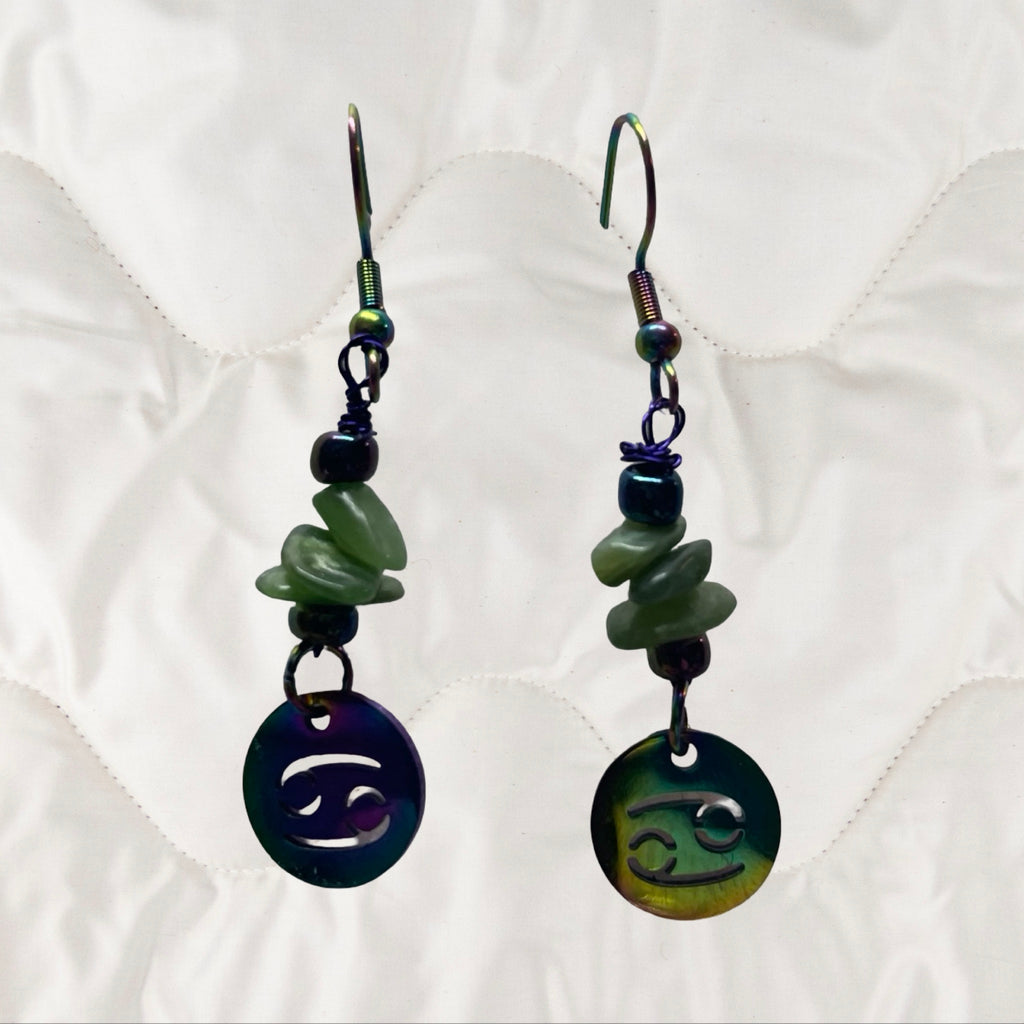 Jade and Rainbow Metal Zodiac Sign Dangle Earrings