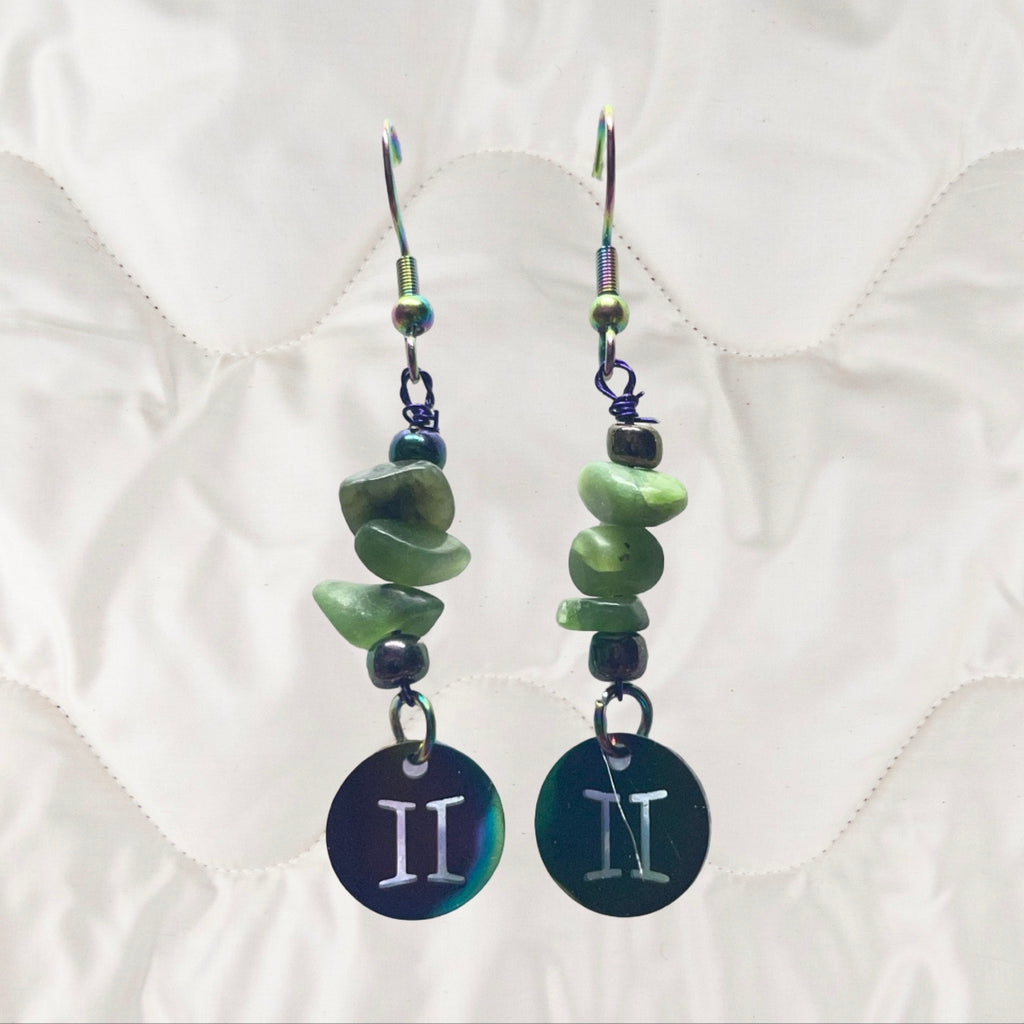 Jade and Rainbow Metal Zodiac Sign Dangle Earrings