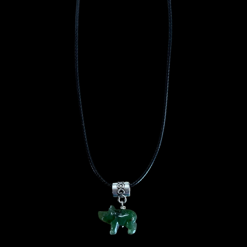 Jade Bear Necklace with a black cord