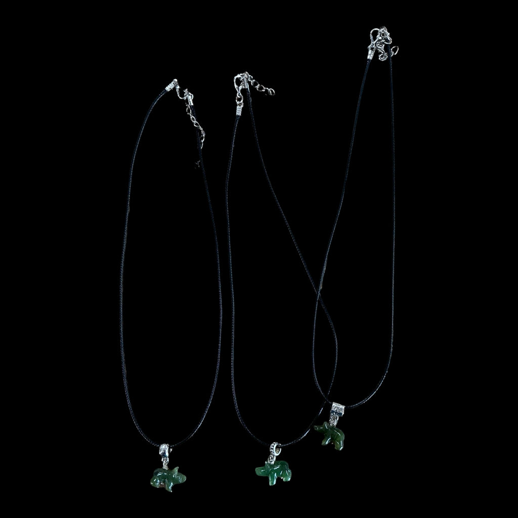 Jade Bear Necklace with a black cord