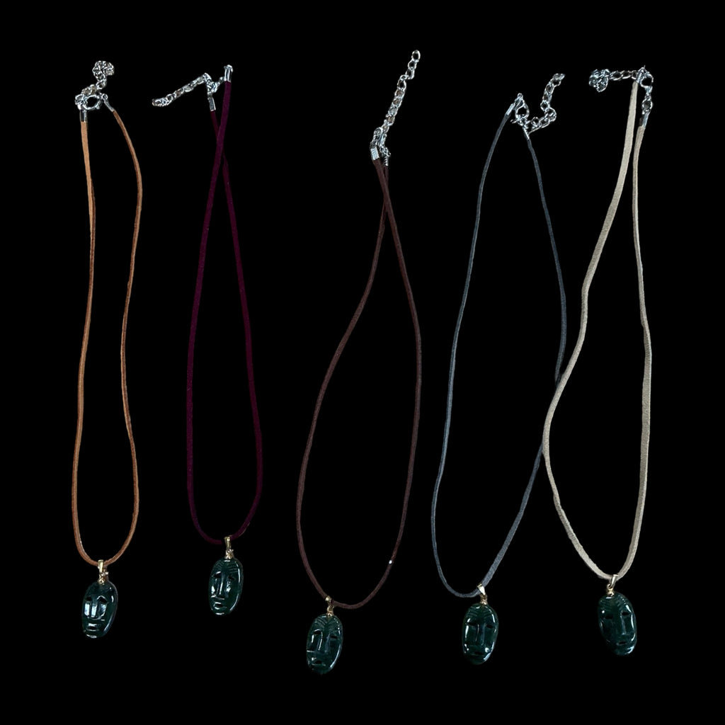 Jade Mask Necklace Assorted Leather Cords