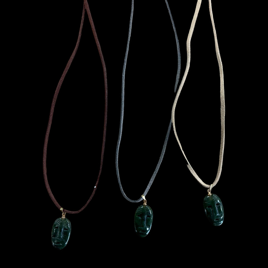 Jade Mask Necklace Assorted Leather Cords