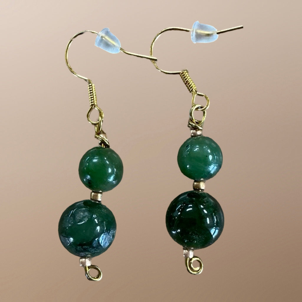Jade Beaded Earrings in Gold/Silver Style