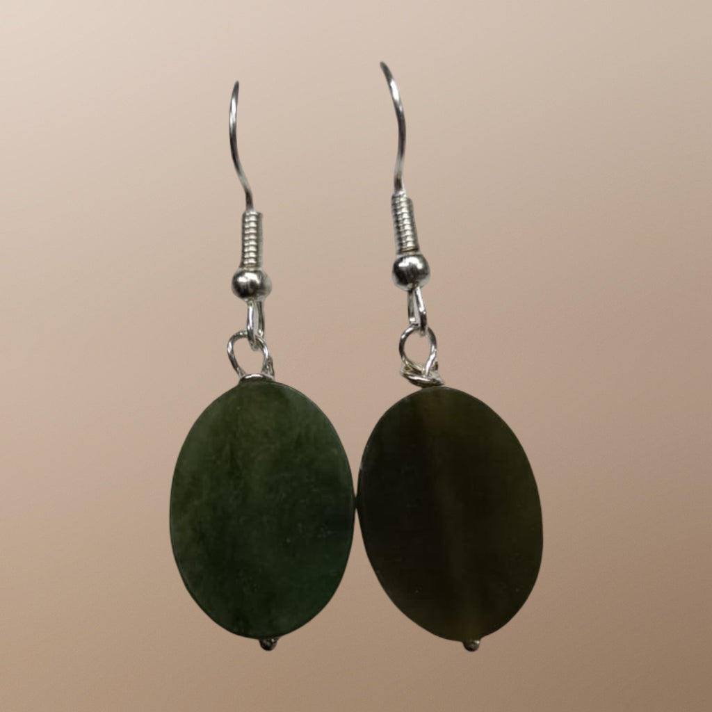Jade Oval Earrings in Gold/Silver Style