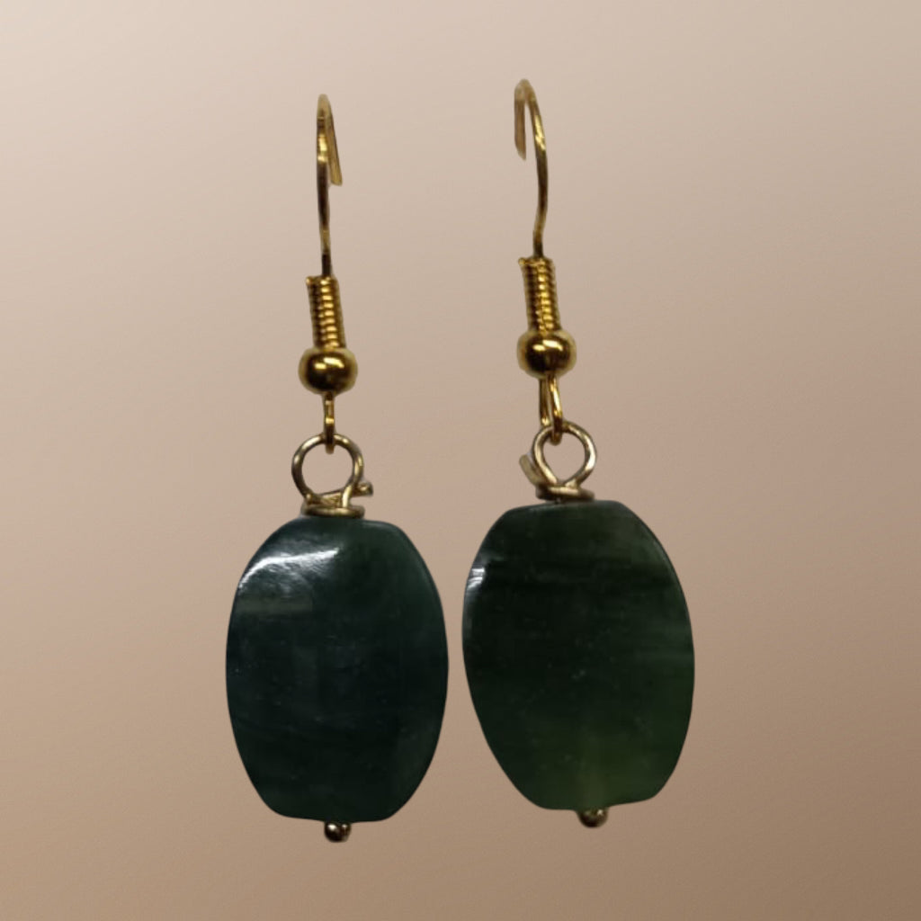 Jade Oval Earrings in Gold/Silver Style