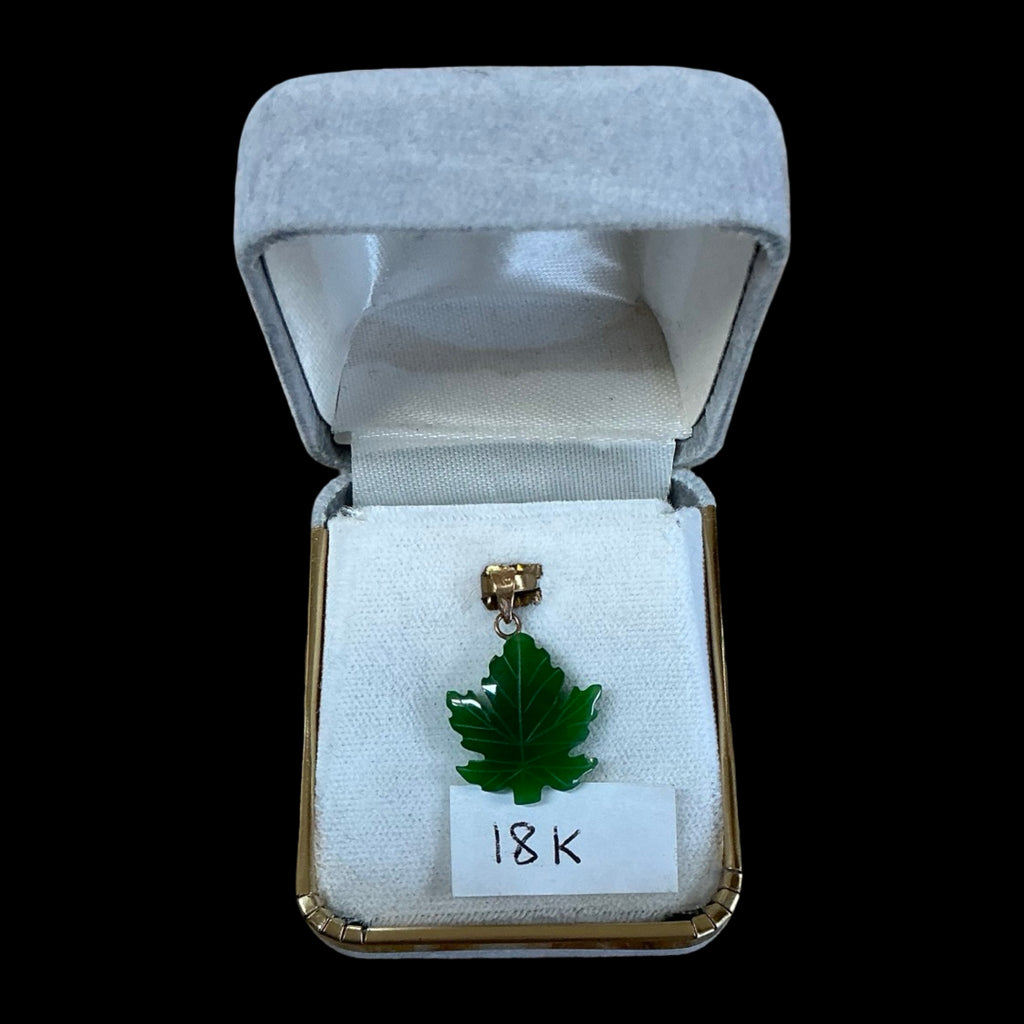 Jade Maple Leaf Pendant 18k gold