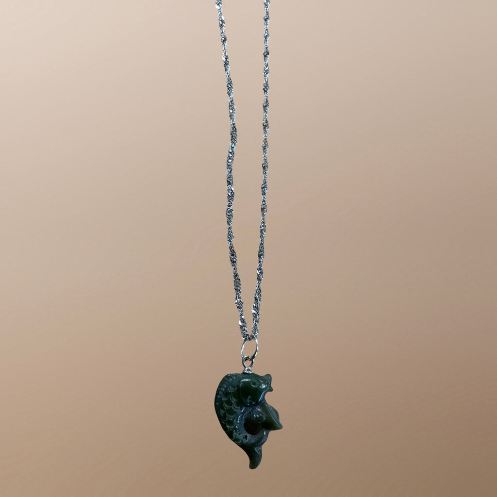 Jade Fish Silver Necklace