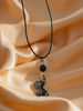 Butterfly Necklace on a Black Leather Chain with a Jade Bead