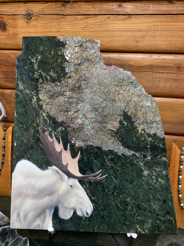 White Moose Painting on a Jade