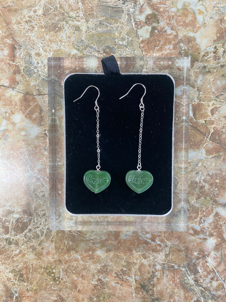 Jade Hearts Silver Earrings