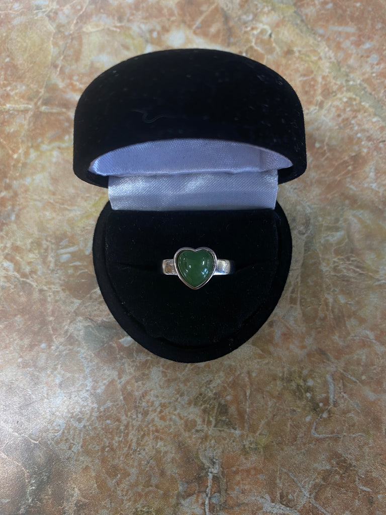 Jade Heart Silver Ring