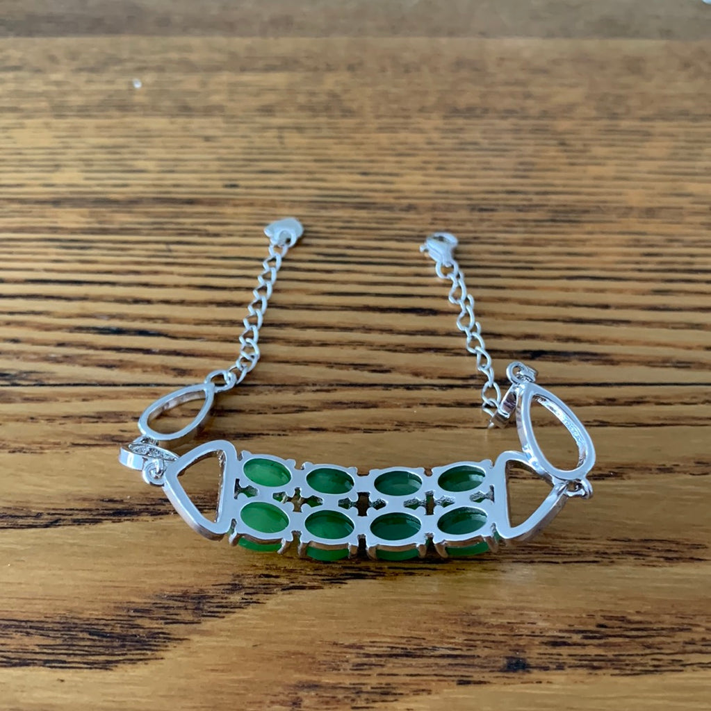 Jade oval and sterling silver bracelet
