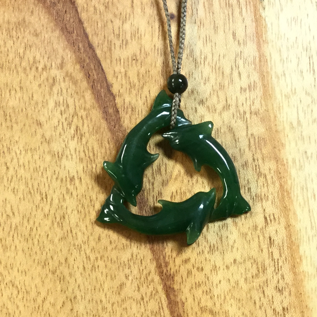 Trio Dolphin Jade Pendant
