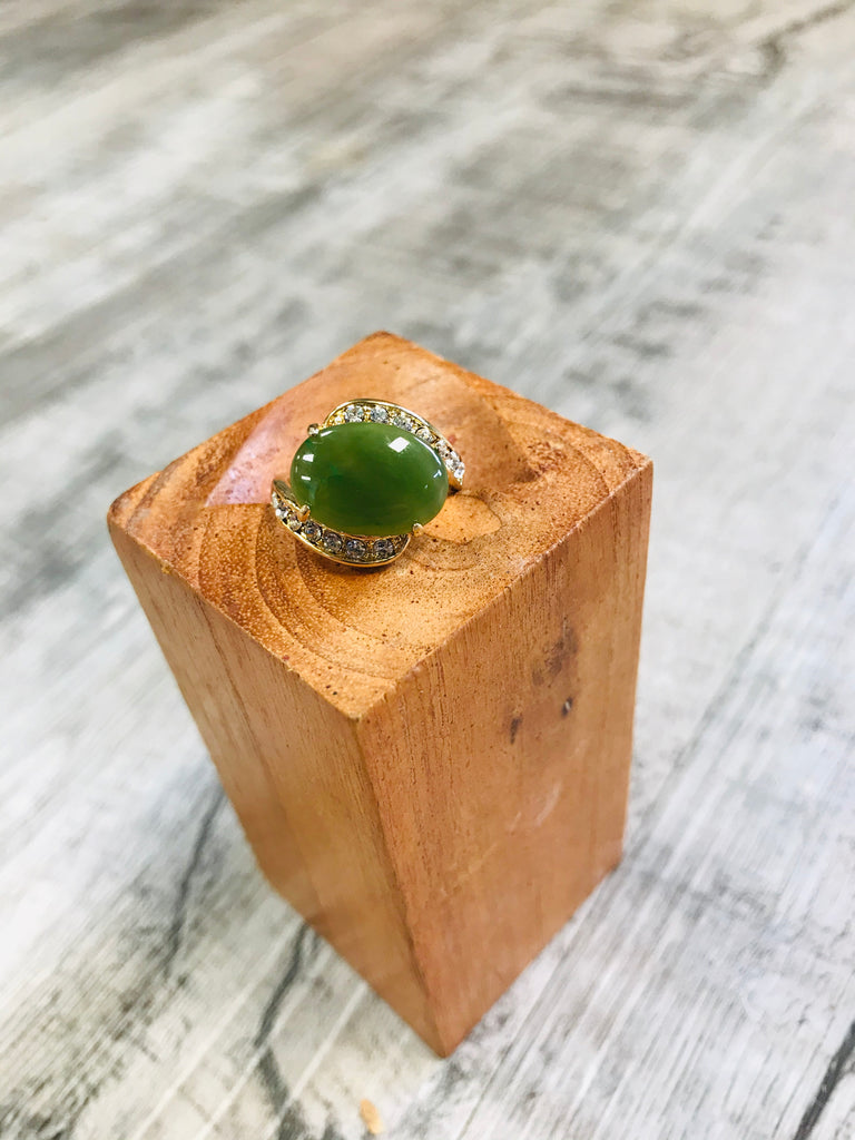 Slanted Jade Cubic Zirconia Ring
