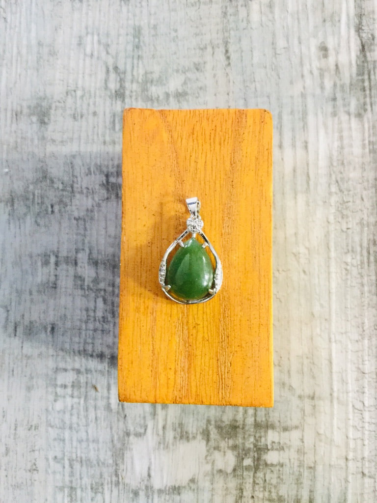 Jade Teardrop Set in Sterling Silver with a Heart on Top
