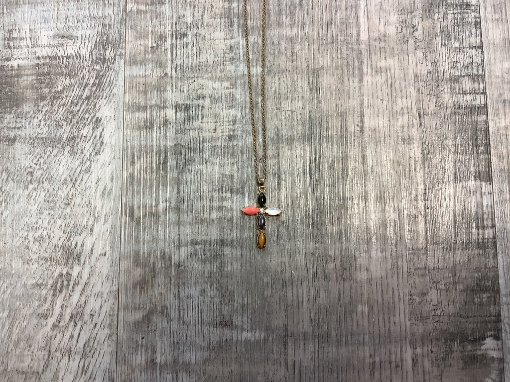 Multi Stone Cross Pendant