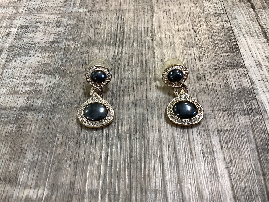 Hematite Oval Hinged Earrings with Cubic Zirconium