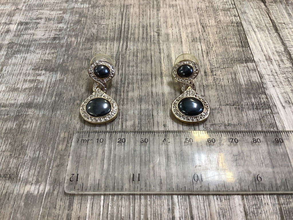 Hematite Oval Hinged Earrings with Cubic Zirconium