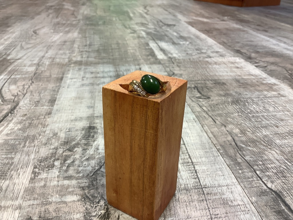 Jade Oval Ring with Cubic Zirconium Curve
