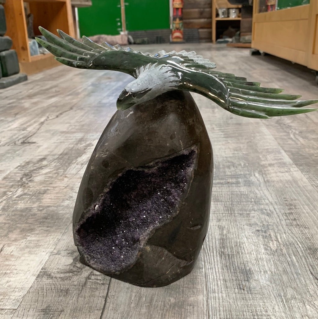 Jade Eagle on Amethyst Base